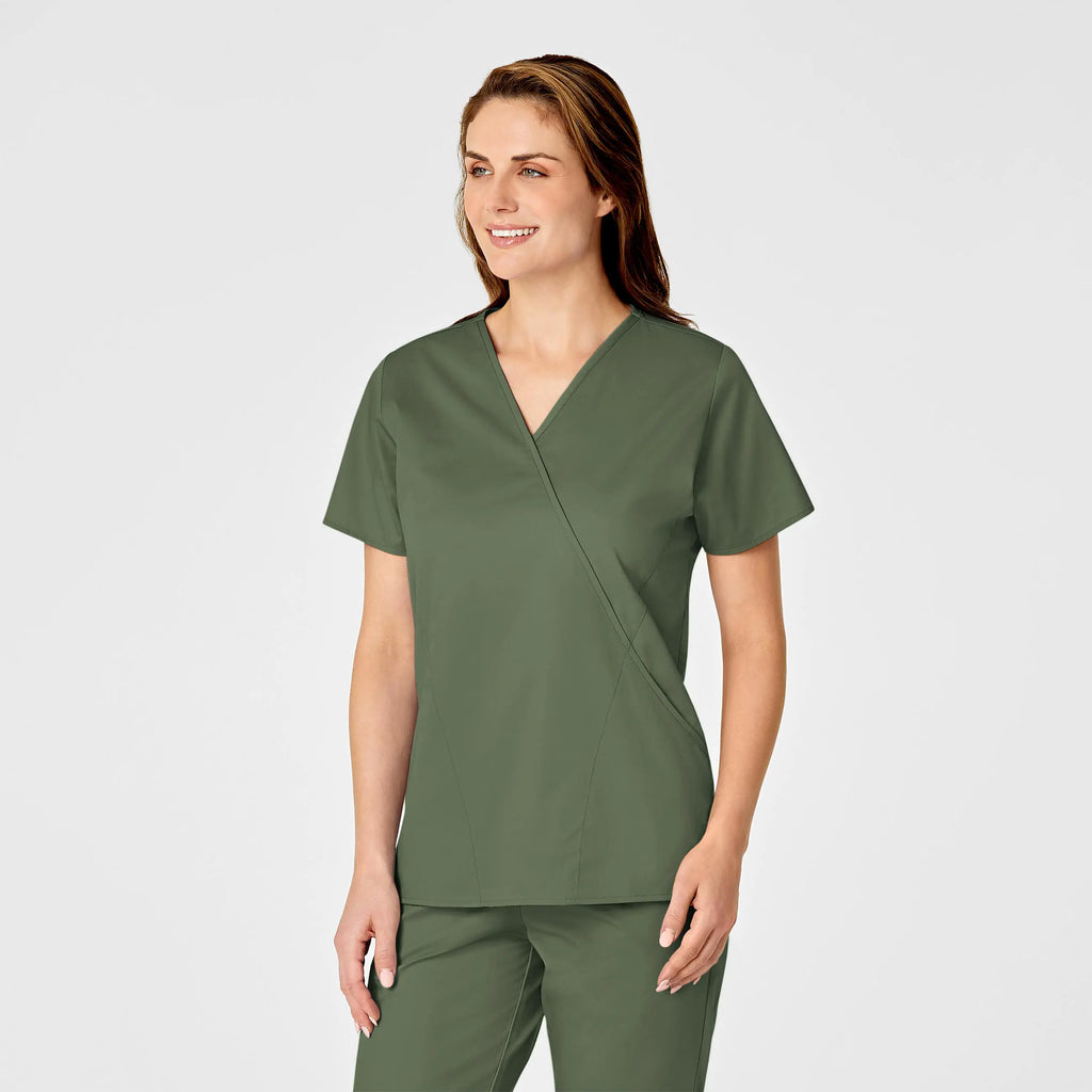 Wink Scrubs Women's WonderWORK Mock Wrap Scrub Top Olive | scrub-supply.com