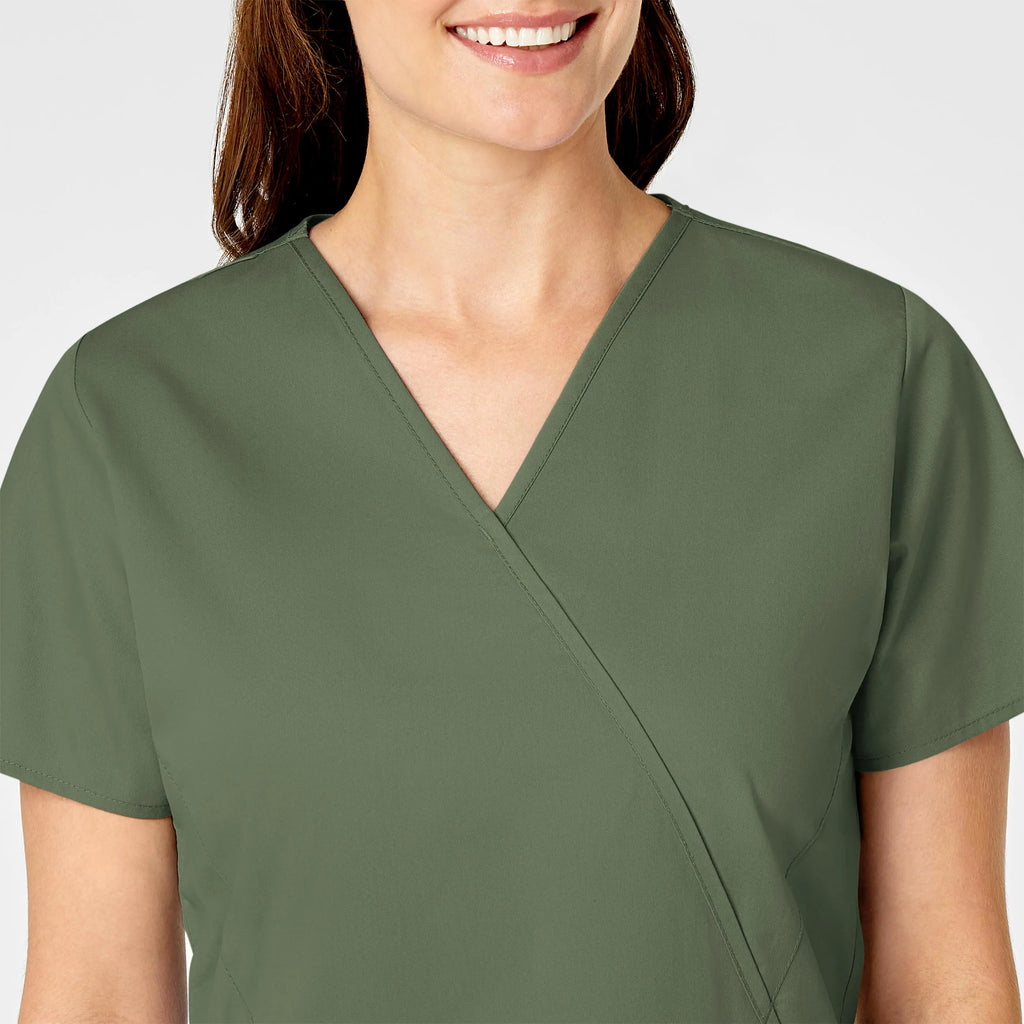 Wink Scrubs Women's WonderWORK Mock Wrap Scrub Top Olive | scrub-supply.com