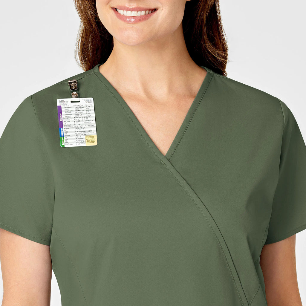 Wink Scrubs Women's WonderWORK Mock Wrap Scrub Top Olive | scrub-supply.com