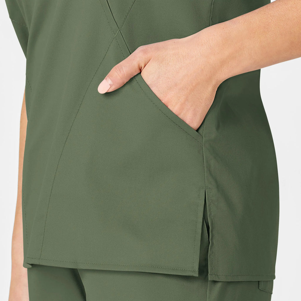 Wink Scrubs Women's WonderWORK Mock Wrap Scrub Top Olive | scrub-supply.com