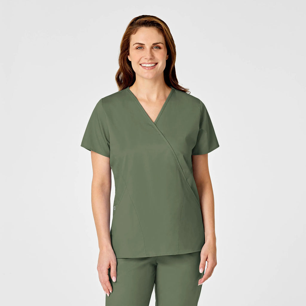 Wink Scrubs Women's WonderWORK Mock Wrap Scrub Top Olive | scrub-supply.com