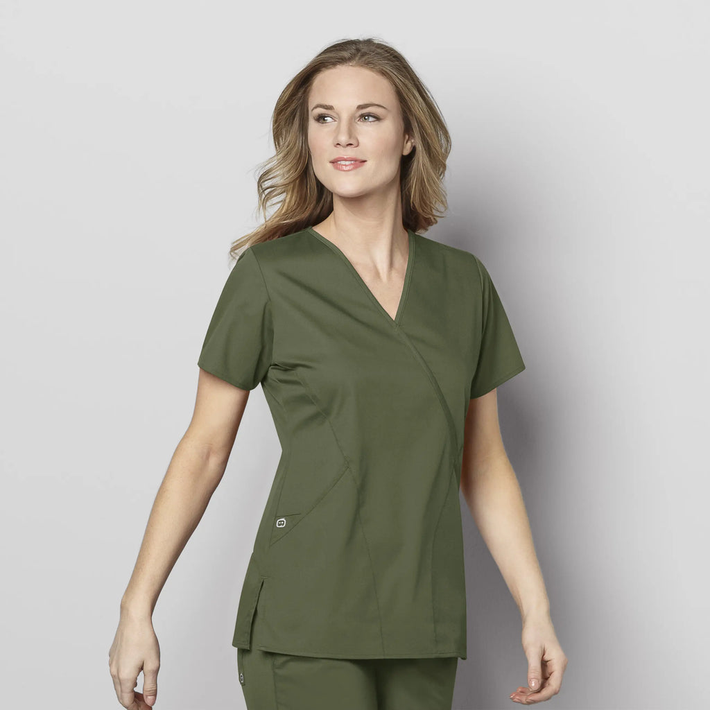 Wink Scrubs Women's WonderWORK Mock Wrap Scrub Top Olive | scrub-supply.com