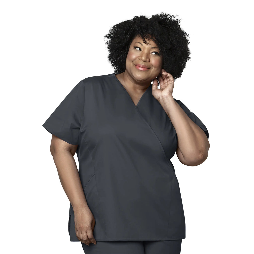 Wink Scrubs Women's WonderWORK Mock Wrap Scrub Top Pewter | scrub-supply.com