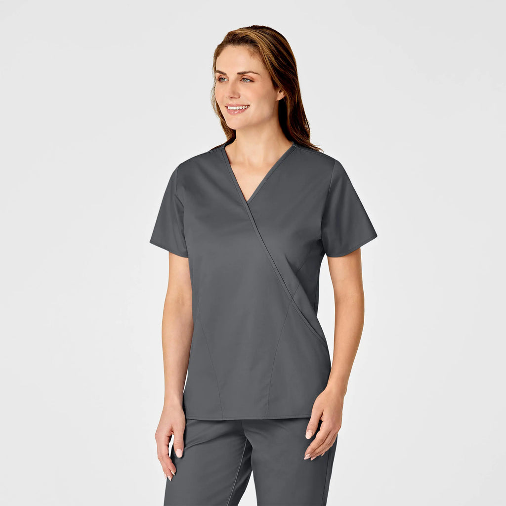 Wink Scrubs Women's WonderWORK Mock Wrap Scrub Top Pewter | scrub-supply.com