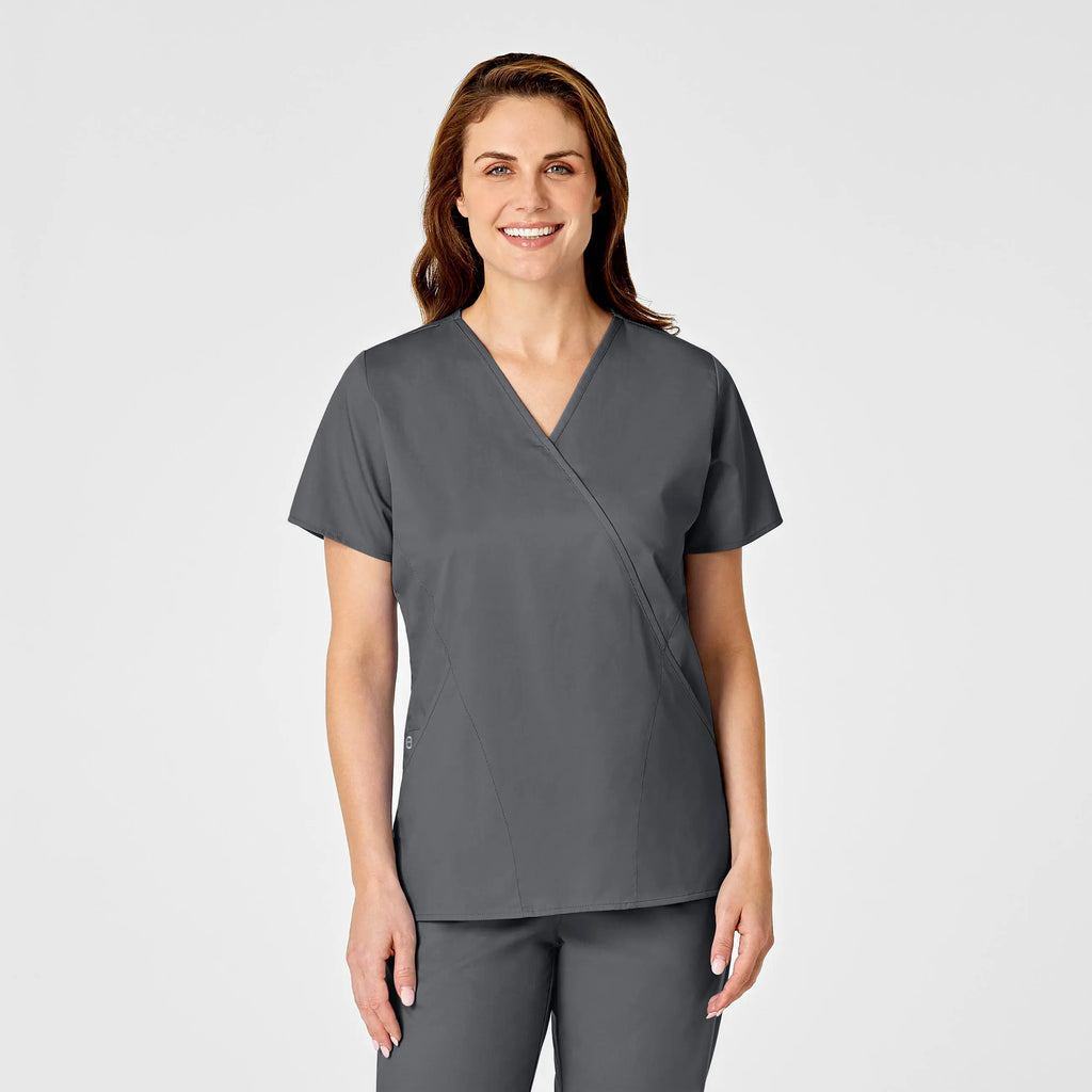 Wink Scrubs Women's WonderWORK Mock Wrap Scrub Top Pewter | scrub-supply.com