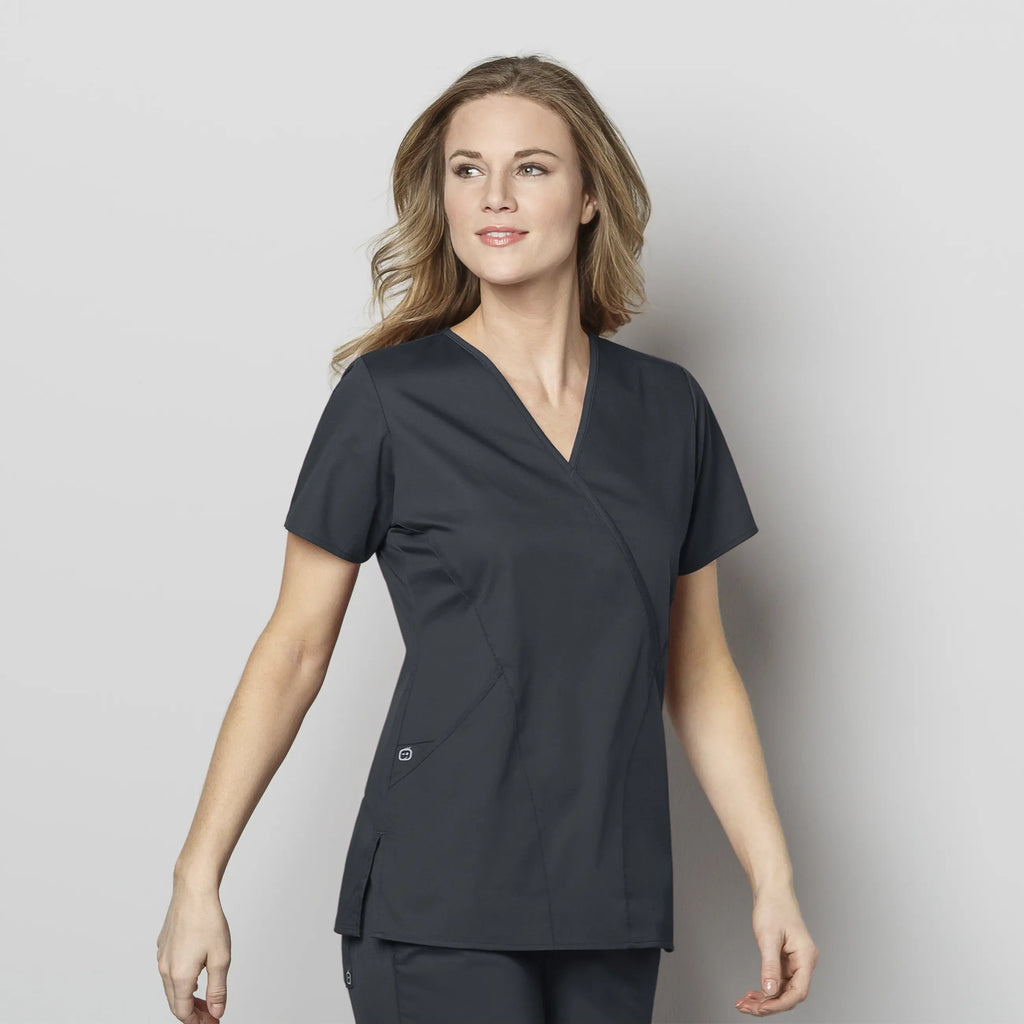 Wink Scrubs Women's WonderWORK Mock Wrap Scrub Top Pewter | scrub-supply.com