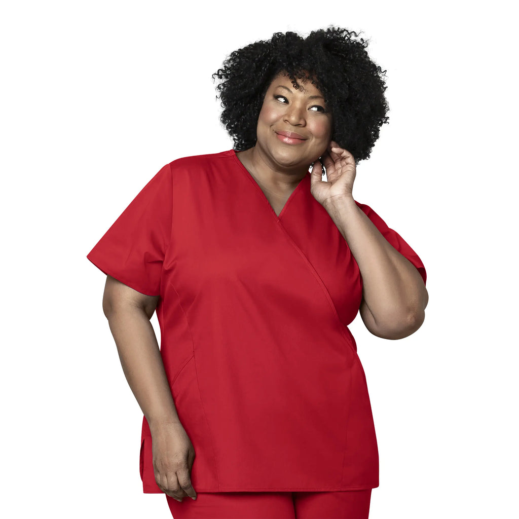 Wink Scrubs Women's WonderWORK Mock Wrap Scrub Top Red | scrub-supply.com