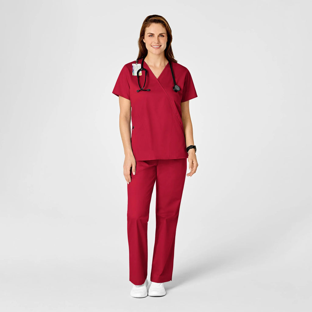 Wink Scrubs Women's WonderWORK Mock Wrap Scrub Top Red | scrub-supply.com