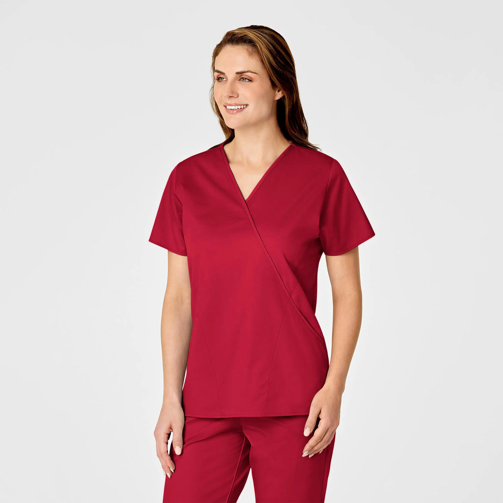 Wink Scrubs Women's WonderWORK Mock Wrap Scrub Top Red | scrub-supply.com