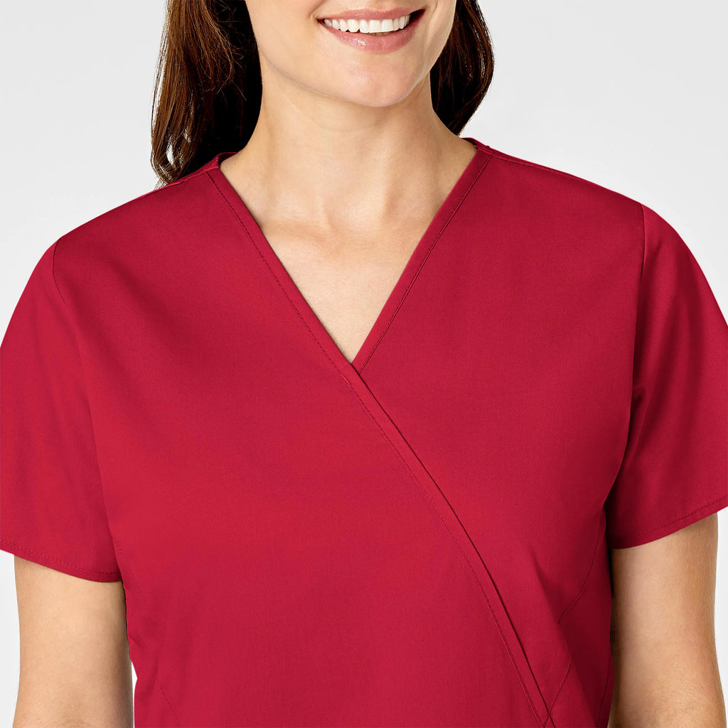 Wink Scrubs Women's WonderWORK Mock Wrap Scrub Top Red | scrub-supply.com