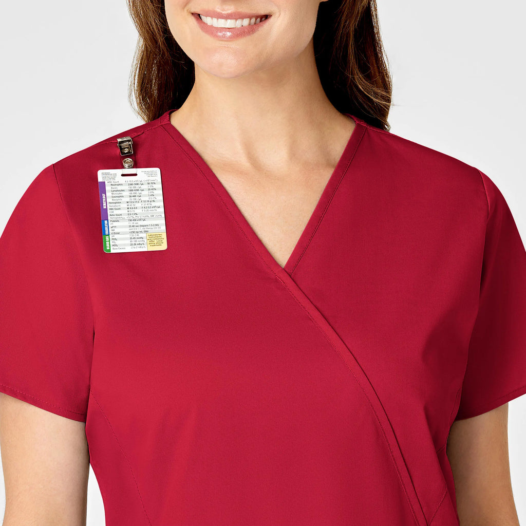 Wink Scrubs Women's WonderWORK Mock Wrap Scrub Top Red | scrub-supply.com