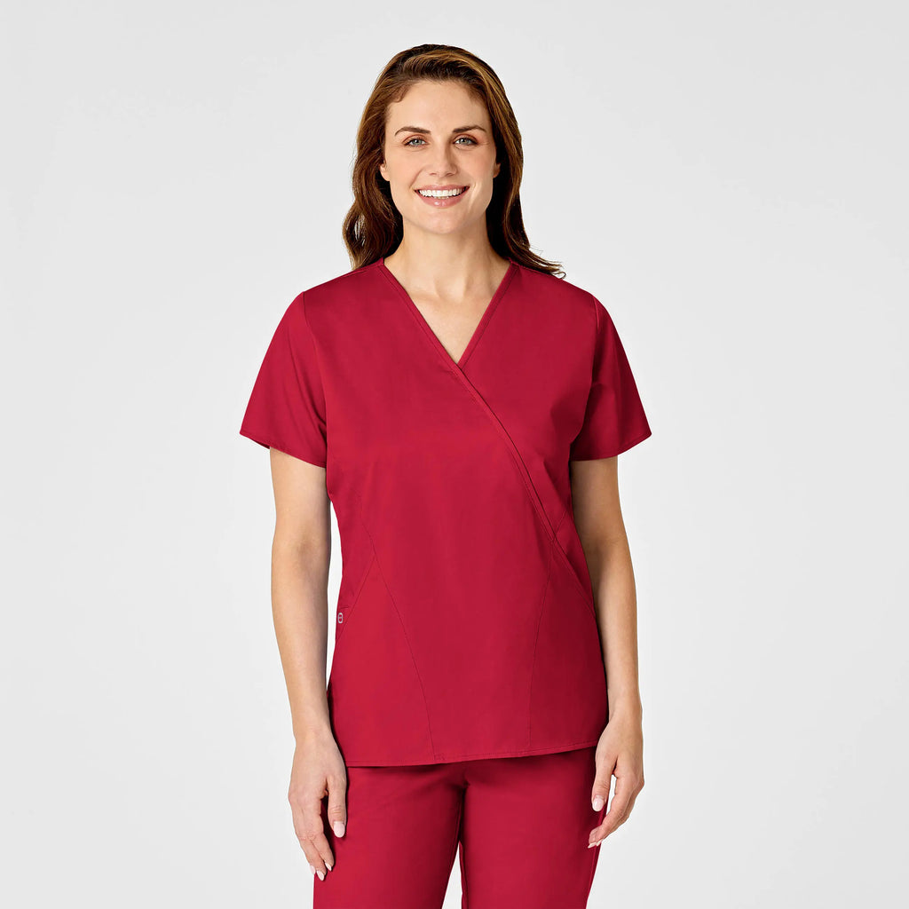 Wink Scrubs Women's WonderWORK Mock Wrap Scrub Top Red | scrub-supply.com