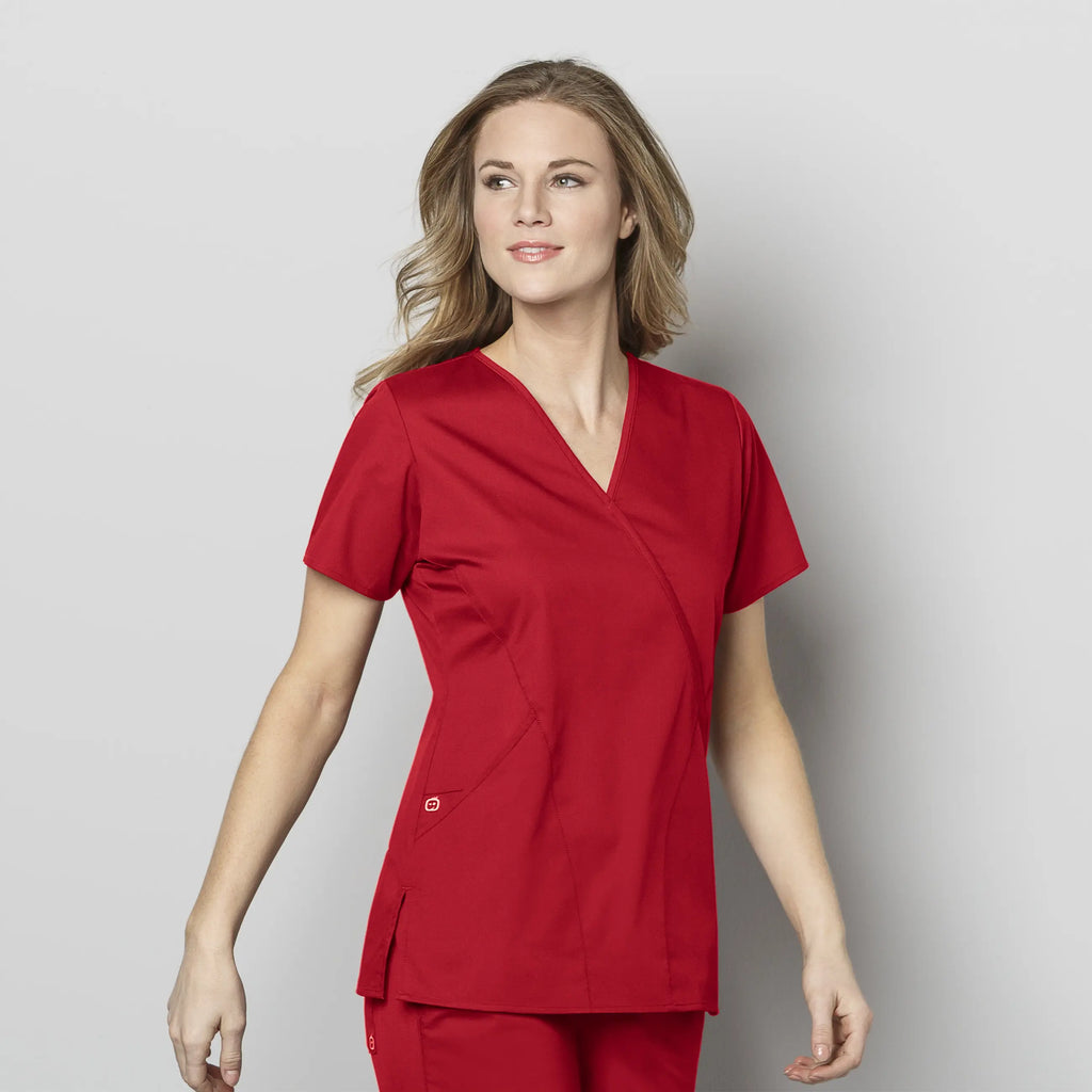 Wink Scrubs Women's WonderWORK Mock Wrap Scrub Top Red | scrub-supply.com