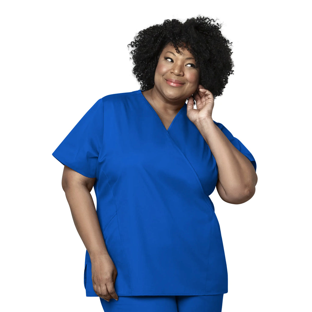 Wink Scrubs Women's WonderWORK Mock Wrap Scrub Top Royal Blue | scrub-supply.com