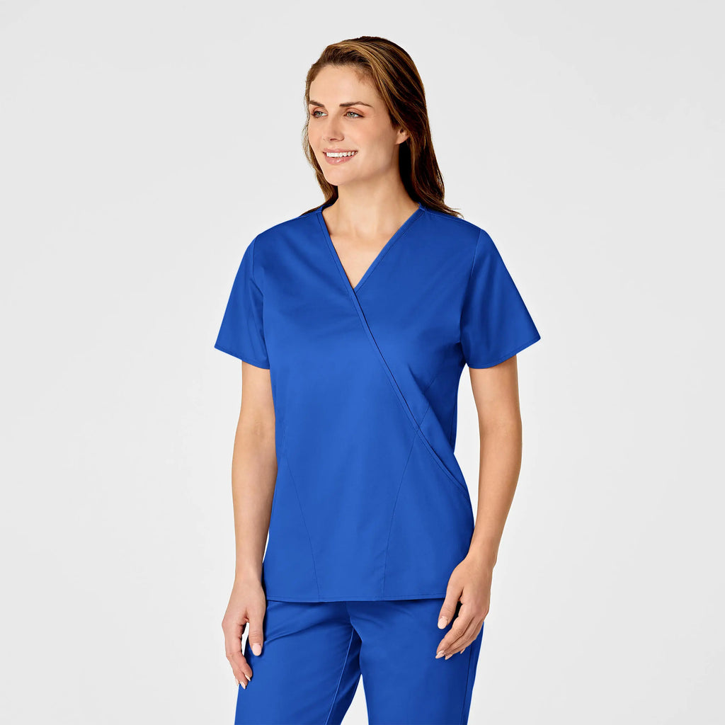 Wink Scrubs Women's WonderWORK Mock Wrap Scrub Top Royal Blue | scrub-supply.com