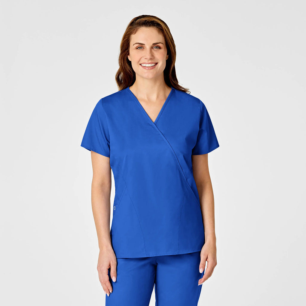 Wink Scrubs Women's WonderWORK Mock Wrap Scrub Top Royal Blue | scrub-supply.com