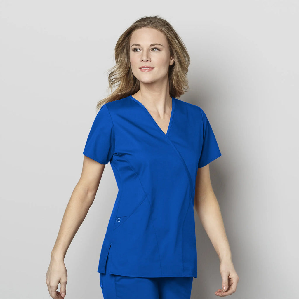 Wink Scrubs Women's WonderWORK Mock Wrap Scrub Top Royal Blue | scrub-supply.com