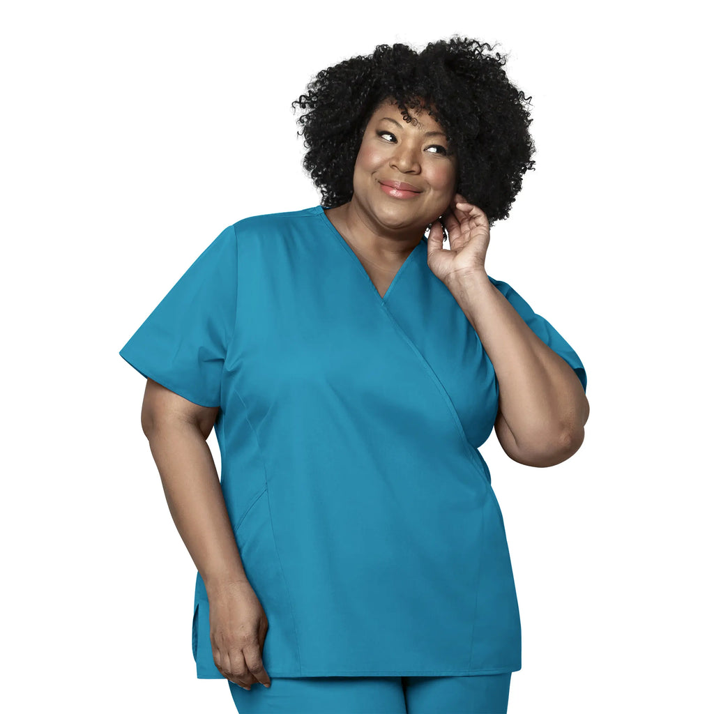 Wink Scrubs Women's WonderWORK Mock Wrap Scrub Top Teal | scrub-supply.com