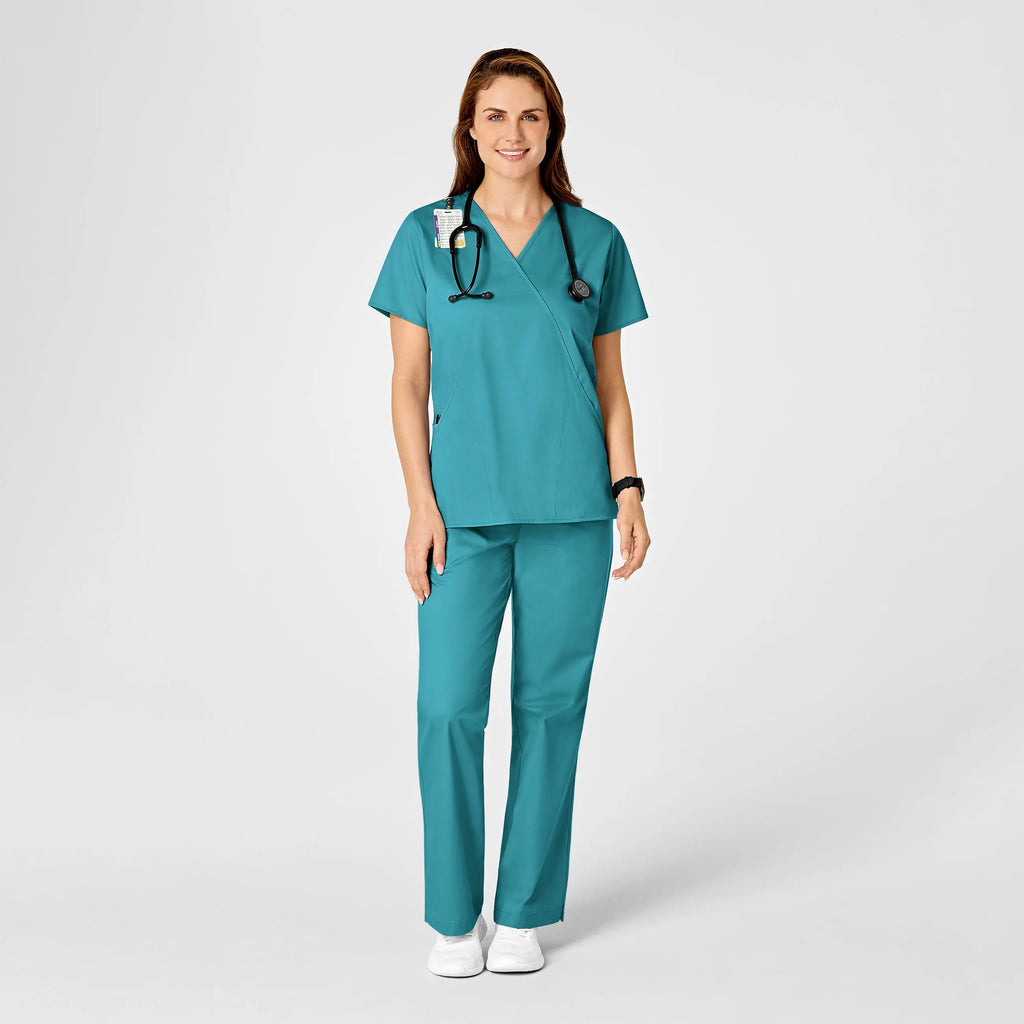 Wink Scrubs Women's WonderWORK Mock Wrap Scrub Top Teal | scrub-supply.com