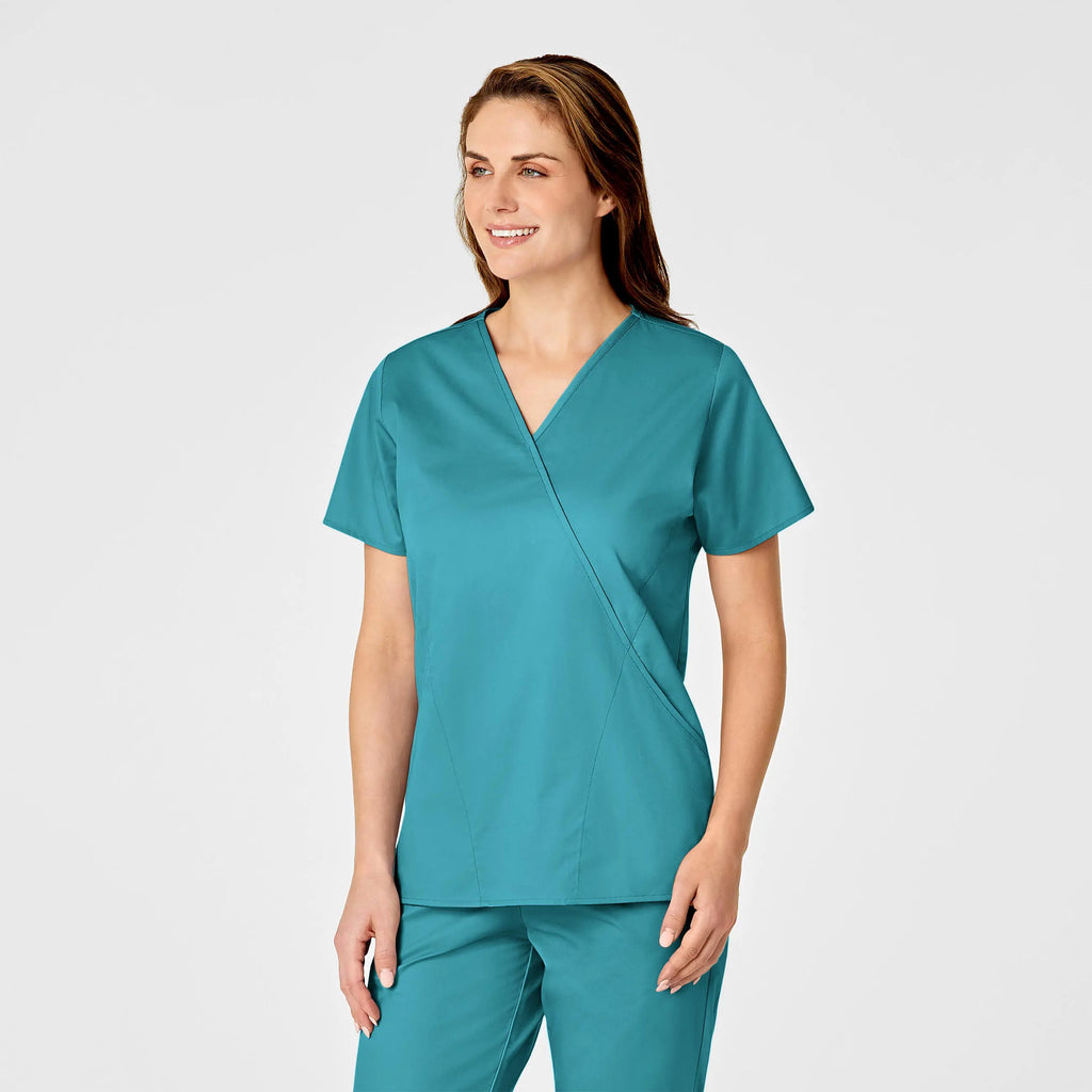 Wink Scrubs Women's WonderWORK Mock Wrap Scrub Top Teal | scrub-supply.com