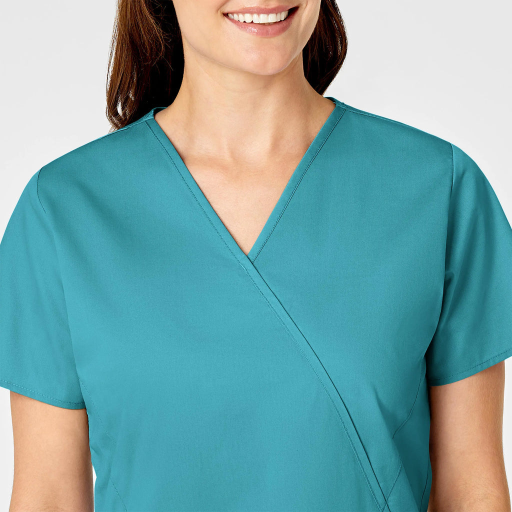 Wink Scrubs Women's WonderWORK Mock Wrap Scrub Top Teal | scrub-supply.com