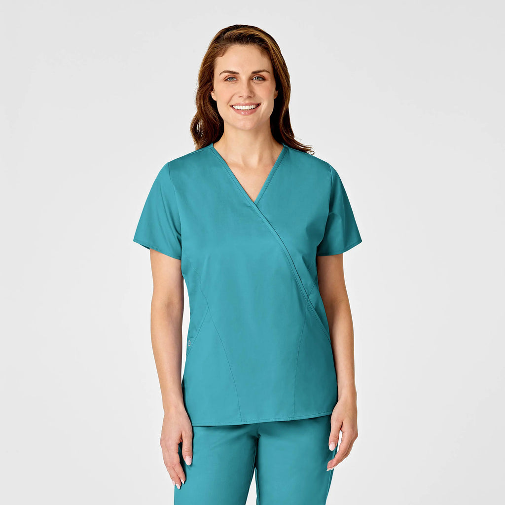 Wink Scrubs Women's WonderWORK Mock Wrap Scrub Top Teal | scrub-supply.com