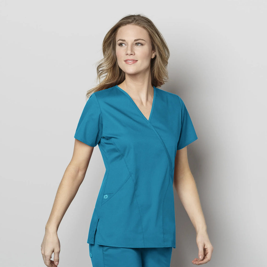 Wink Scrubs Women's WonderWORK Mock Wrap Scrub Top Teal | scrub-supply.com