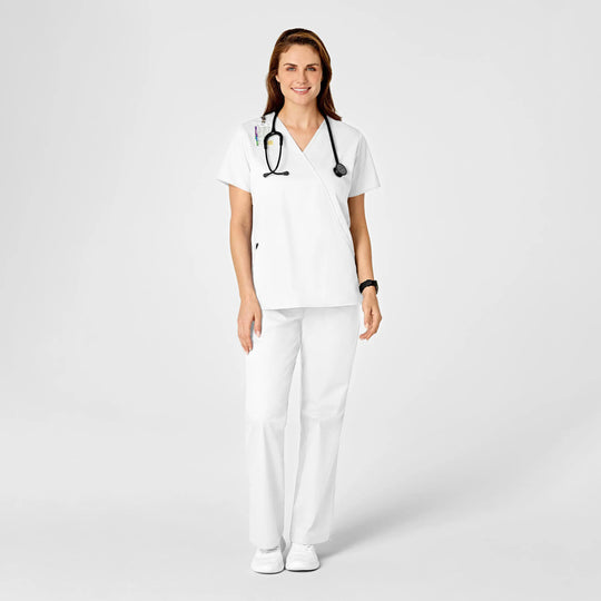 Wink Scrubs Women's WonderWORK Mock Wrap Scrub Top White | scrub-supply.com