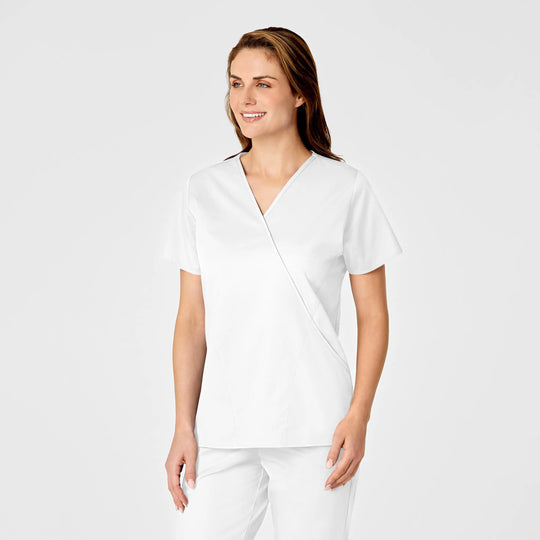 Wink Scrubs Women's WonderWORK Mock Wrap Scrub Top White | scrub-supply.com