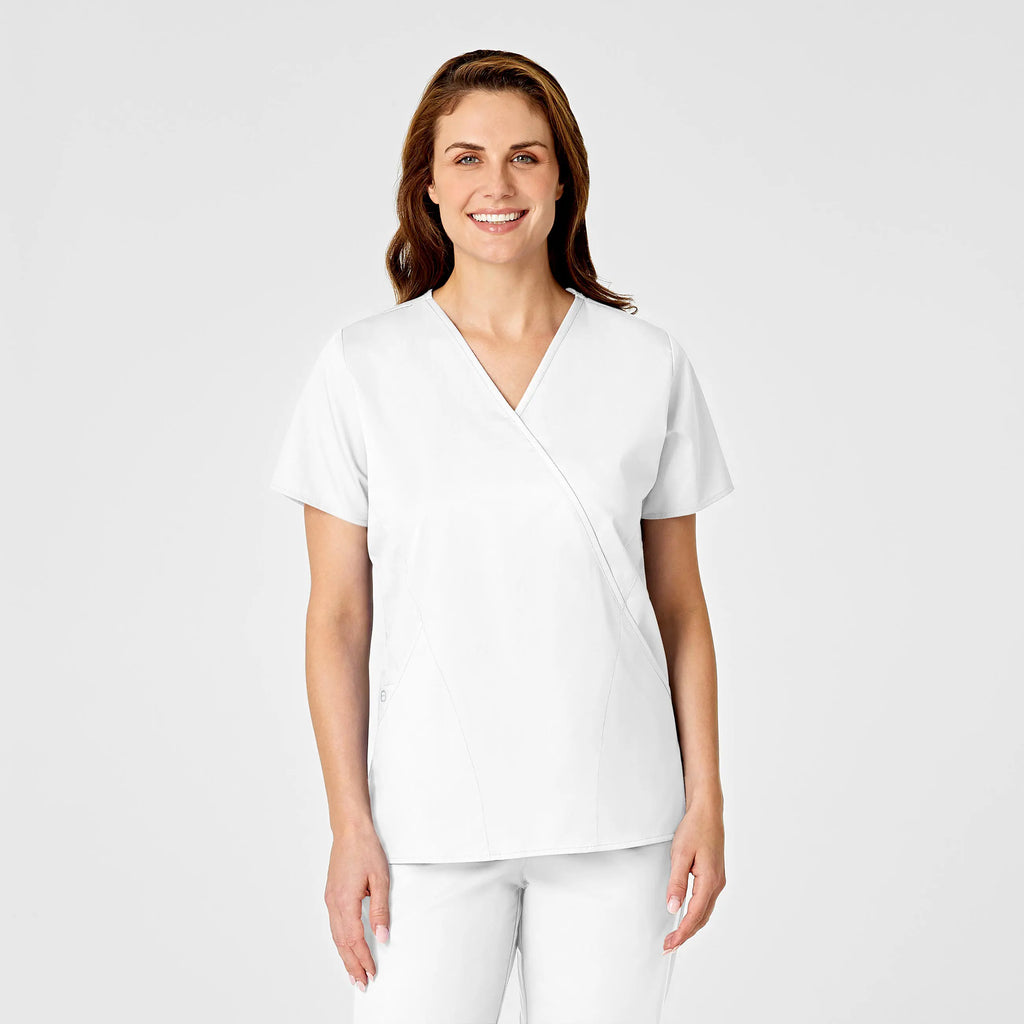 Wink Scrubs Women's WonderWORK Mock Wrap Scrub Top White | scrub-supply.com