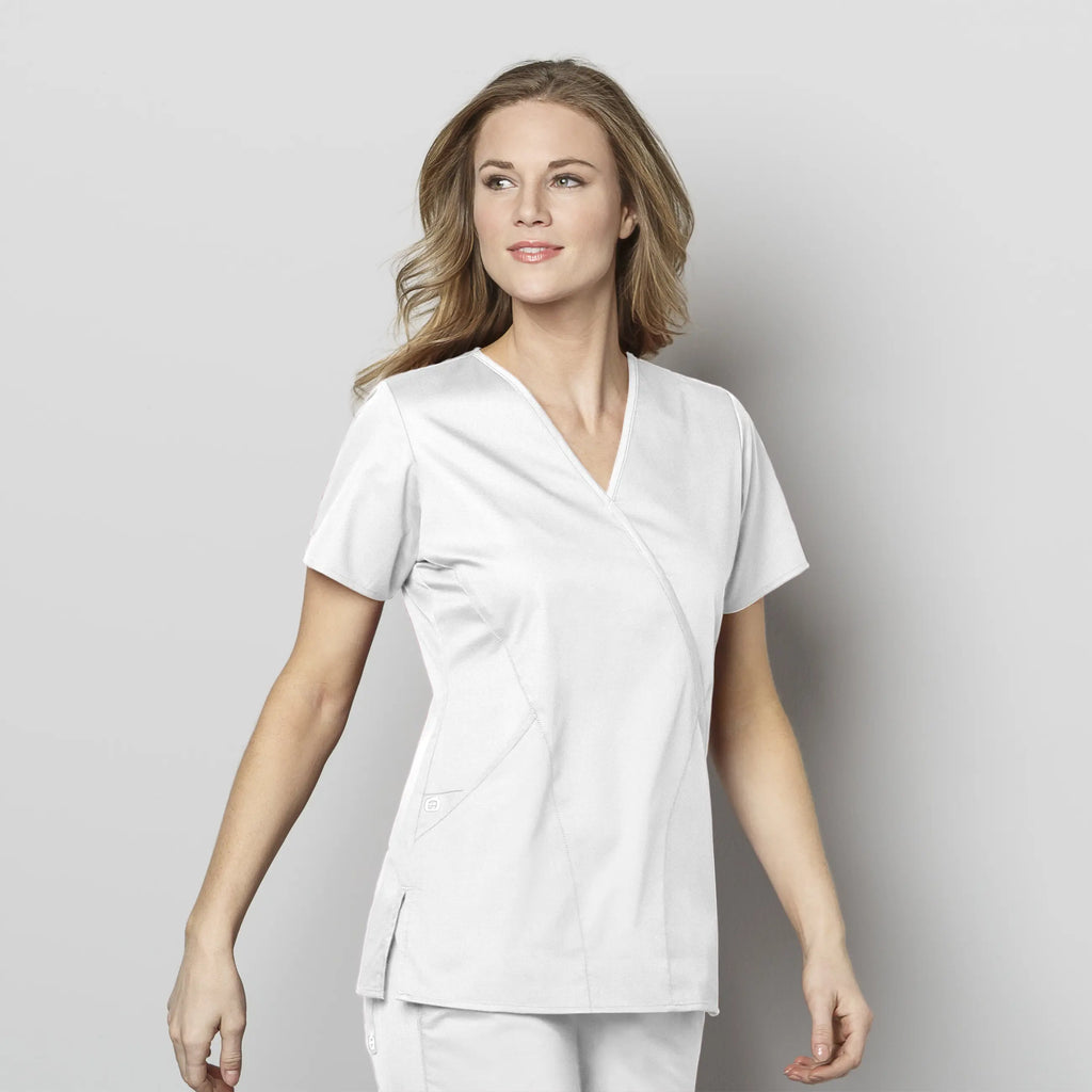 Wink Scrubs Women's WonderWORK Mock Wrap Scrub Top White | scrub-supply.com