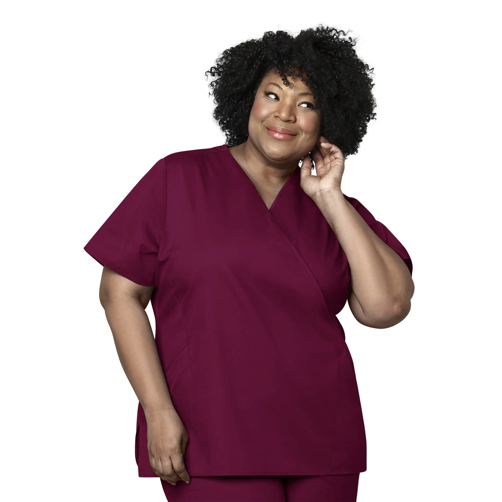 Wink Scrubs Women's WonderWORK Mock Wrap Scrub Top Wine | scrub-supply.com