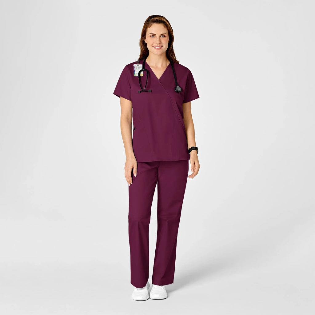 Wink Scrubs Women's WonderWORK Mock Wrap Scrub Top Wine | scrub-supply.com