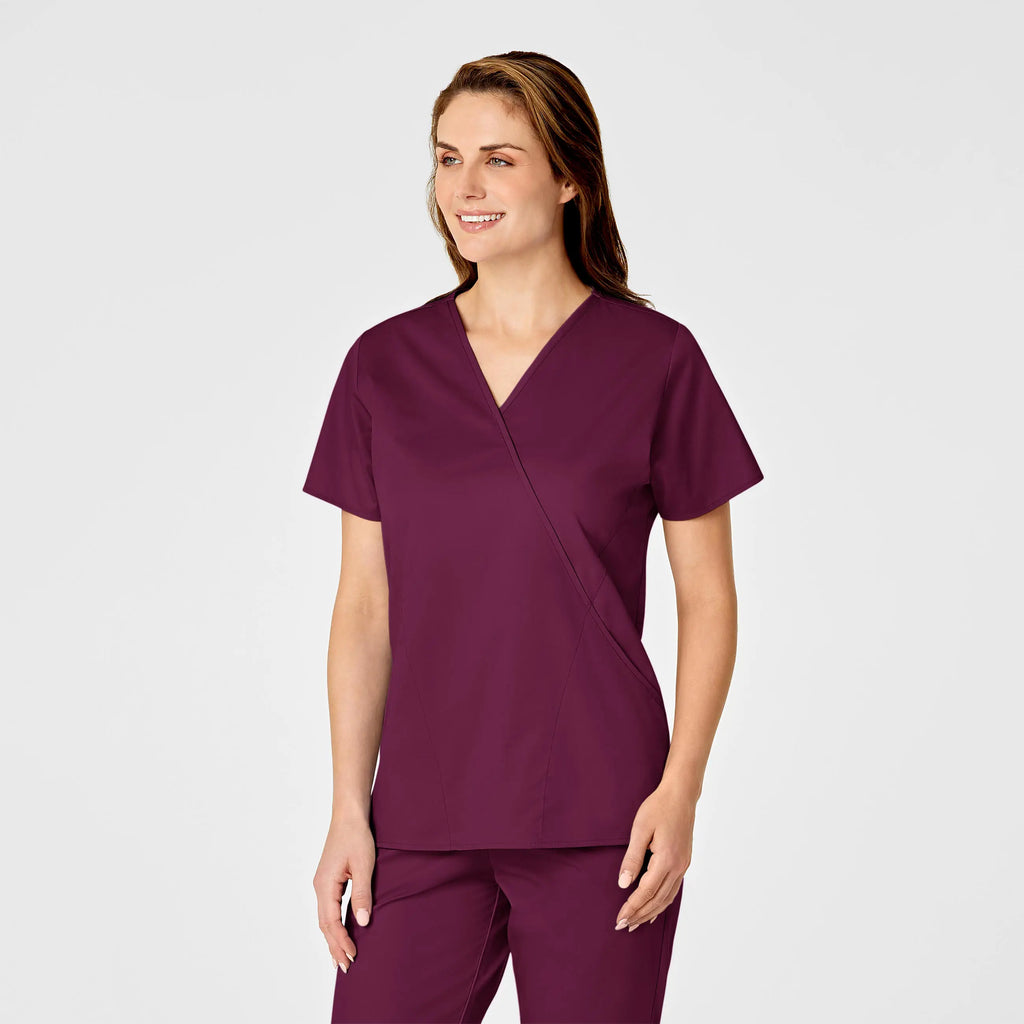 Wink Scrubs Women's WonderWORK Mock Wrap Scrub Top Wine | scrub-supply.com