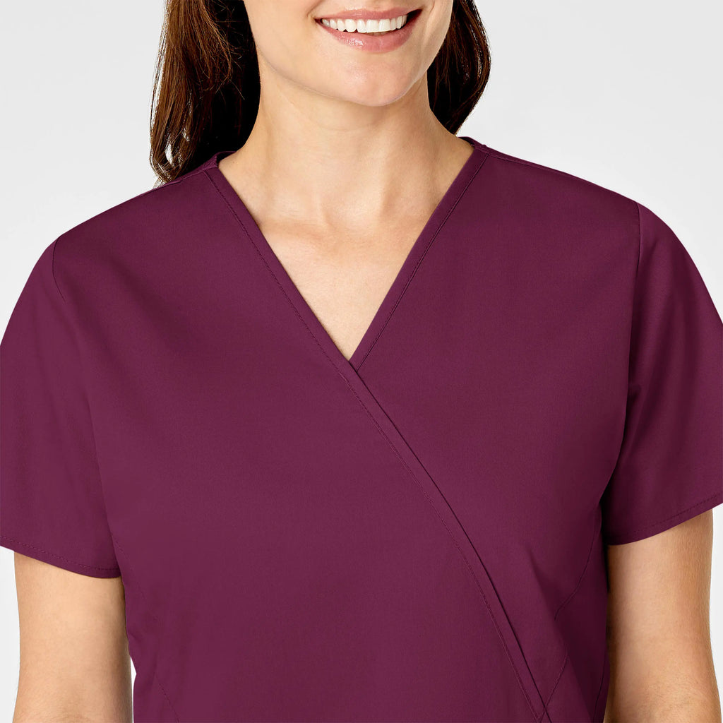 Wink Scrubs Women's WonderWORK Mock Wrap Scrub Top Wine | scrub-supply.com