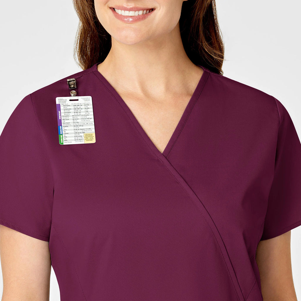 Wink Scrubs Women's WonderWORK Mock Wrap Scrub Top Wine | scrub-supply.com