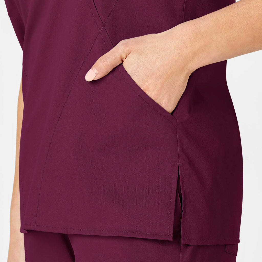 Wink Scrubs Women's WonderWORK Mock Wrap Scrub Top Wine | scrub-supply.com