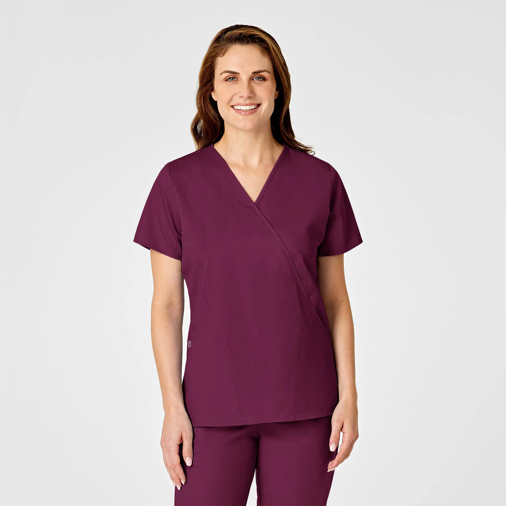 Wink Scrubs Women's WonderWORK Mock Wrap Scrub Top Wine | scrub-supply.com