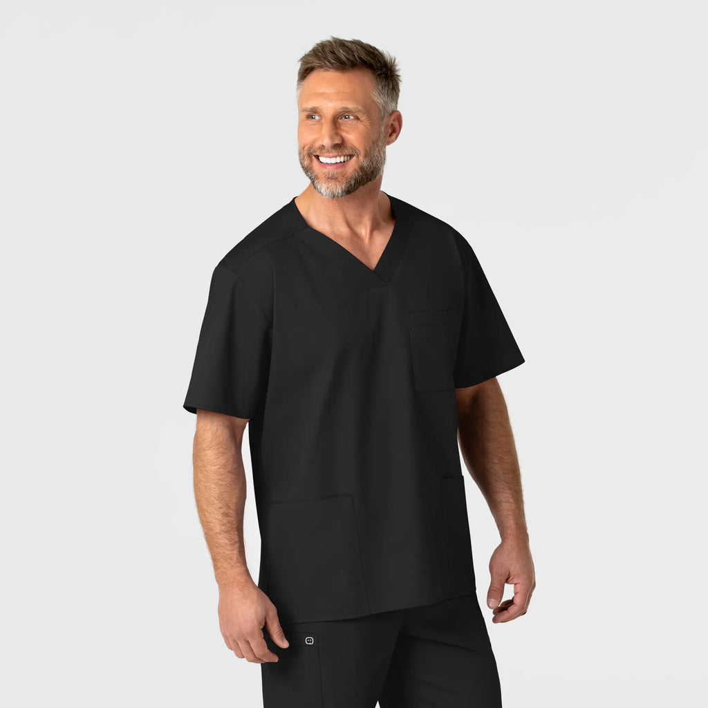 Wink Scrubs Men's WonderWORK V-Neck Scrub Top Black | scrub-supply.com