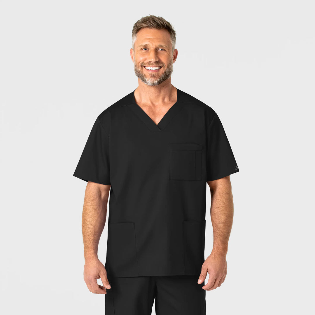 Wink Scrubs Men's WonderWORK V-Neck Scrub Top Black | scrub-supply.com