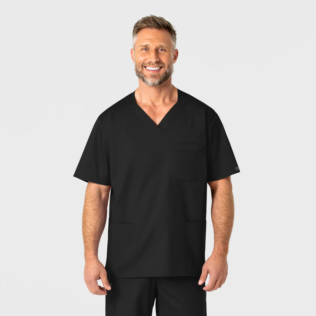 Wink Scrubs Men's WonderWORK V-Neck Scrub Top Black | scrub-supply.com