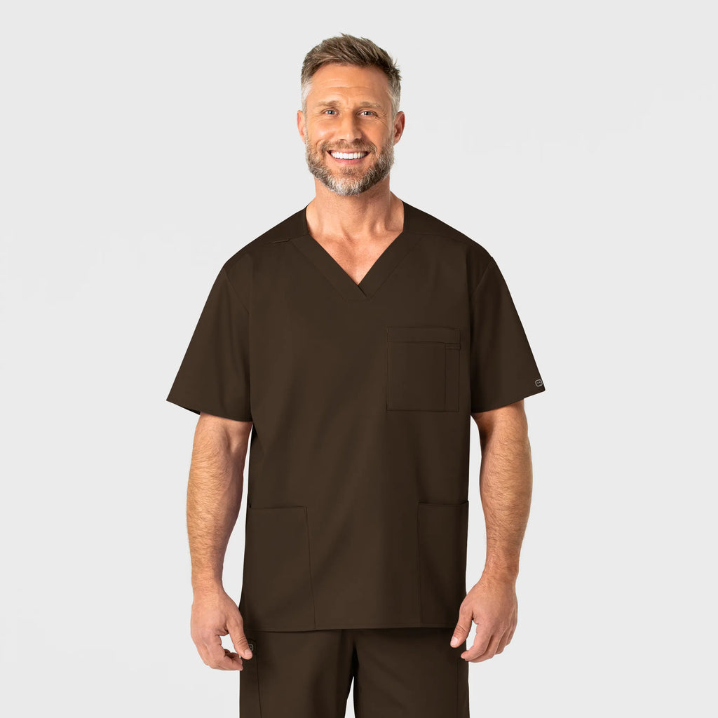 Wink Scrubs Men's WonderWORK V-Neck Scrub Top Chocolate | scrub-supply.com