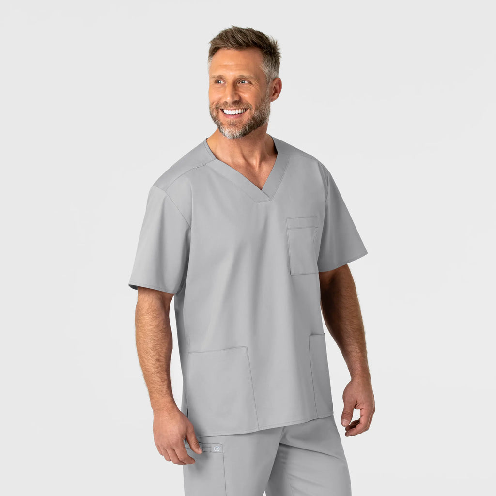 Wink Scrubs Men's WonderWORK V-Neck Scrub Top Grey | scrub-supply.com