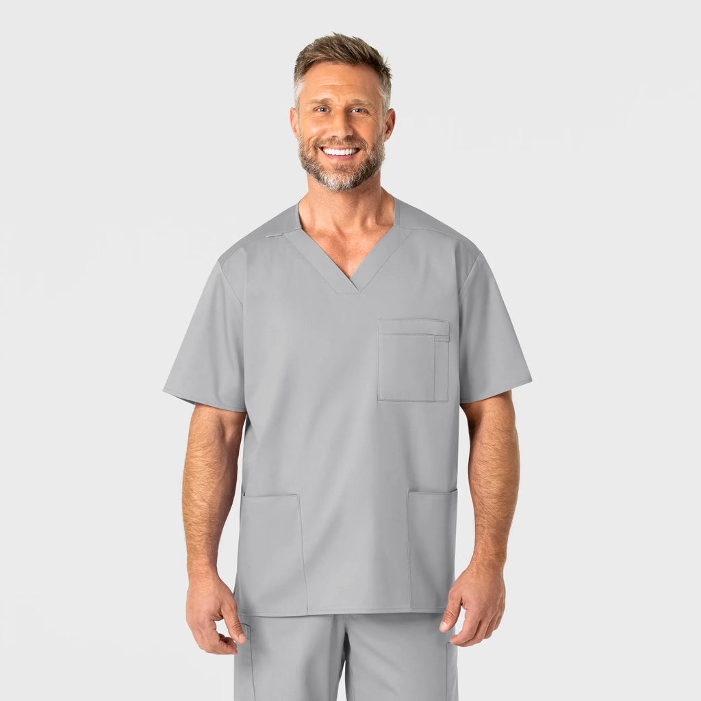 Wink Scrubs Men's WonderWORK V-Neck Scrub Top Grey | scrub-supply.com