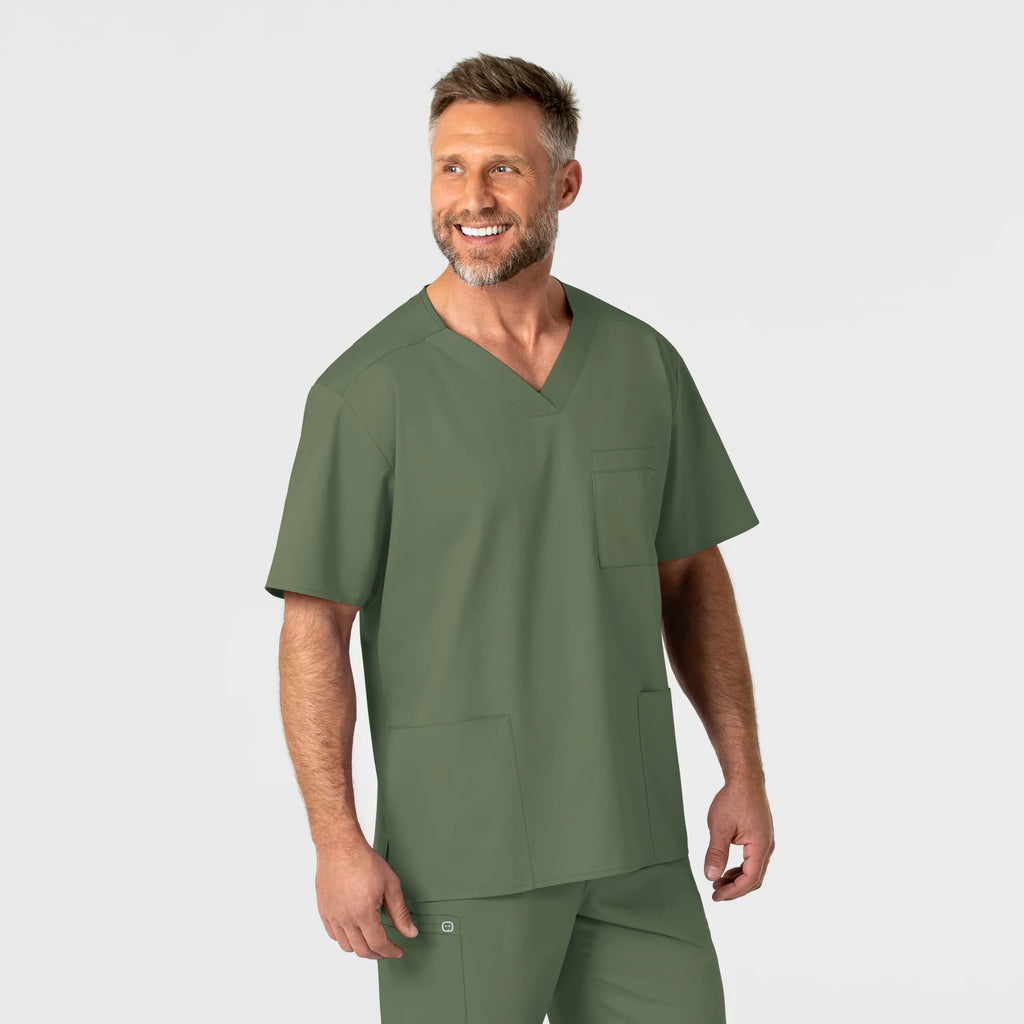 Wink Scrubs Men's WonderWORK V-Neck Scrub Top Olive | scrub-supply.com