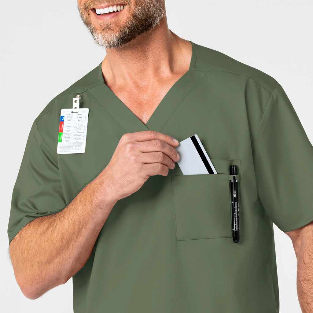 Wink Scrubs Men's WonderWORK V-Neck Scrub Top Olive | scrub-supply.com