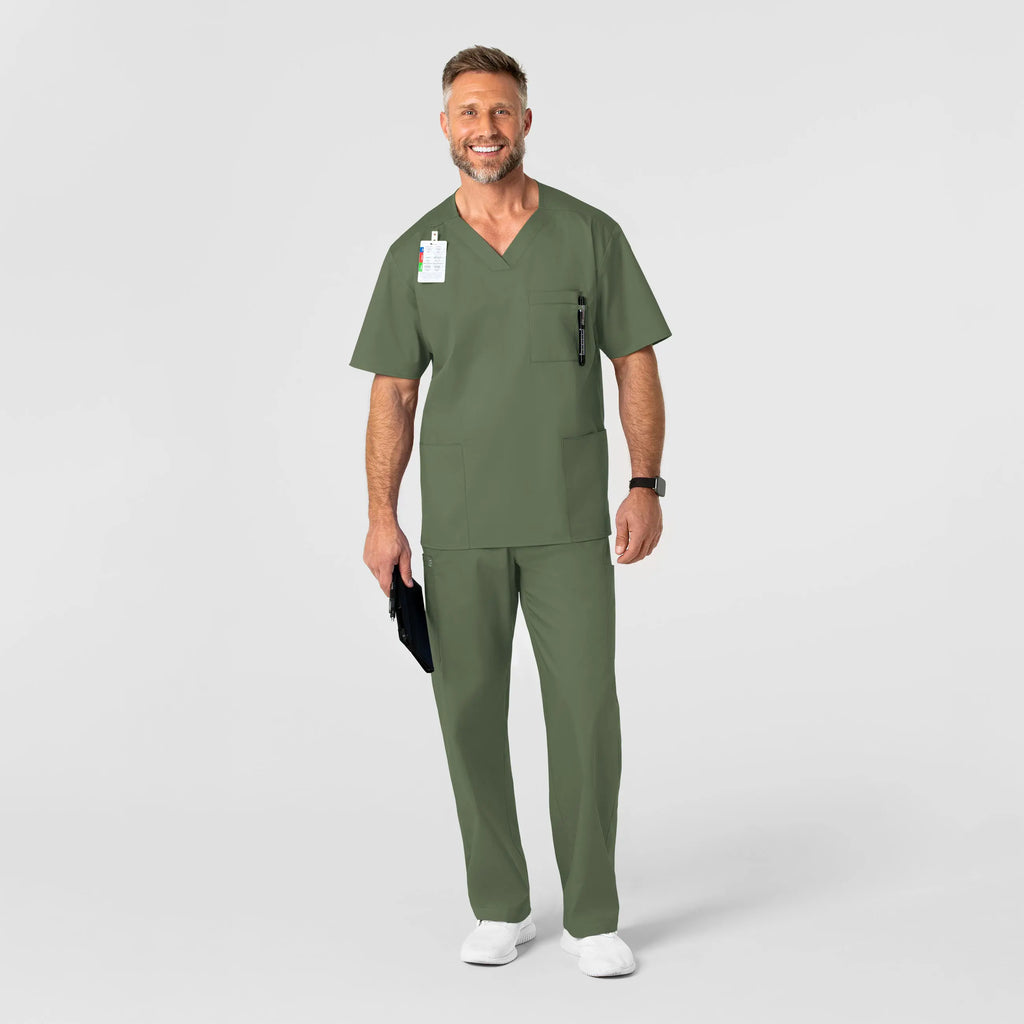 Wink Scrubs Men's WonderWORK V-Neck Scrub Top Olive | scrub-supply.com