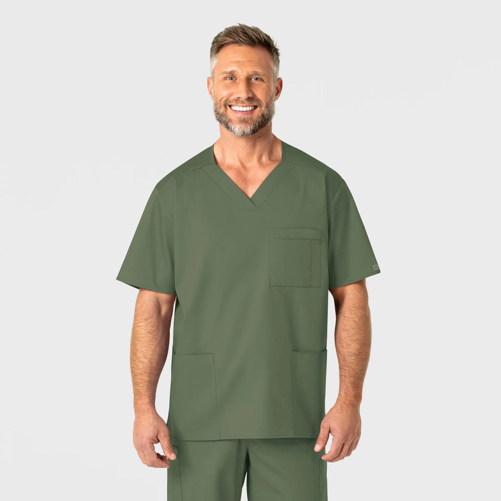 Wink Scrubs Men's WonderWORK V-Neck Scrub Top Olive | scrub-supply.com