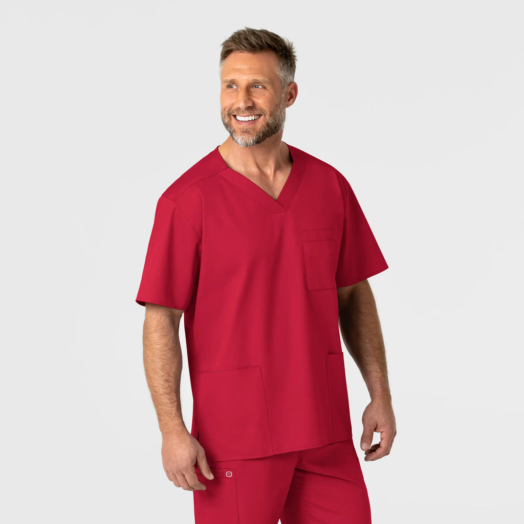 Wink Scrubs Men's WonderWORK V-Neck Scrub Top Red | scrub-supply.com