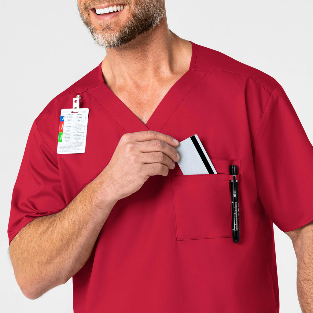 Wink Scrubs Men's WonderWORK V-Neck Scrub Top Red | scrub-supply.com